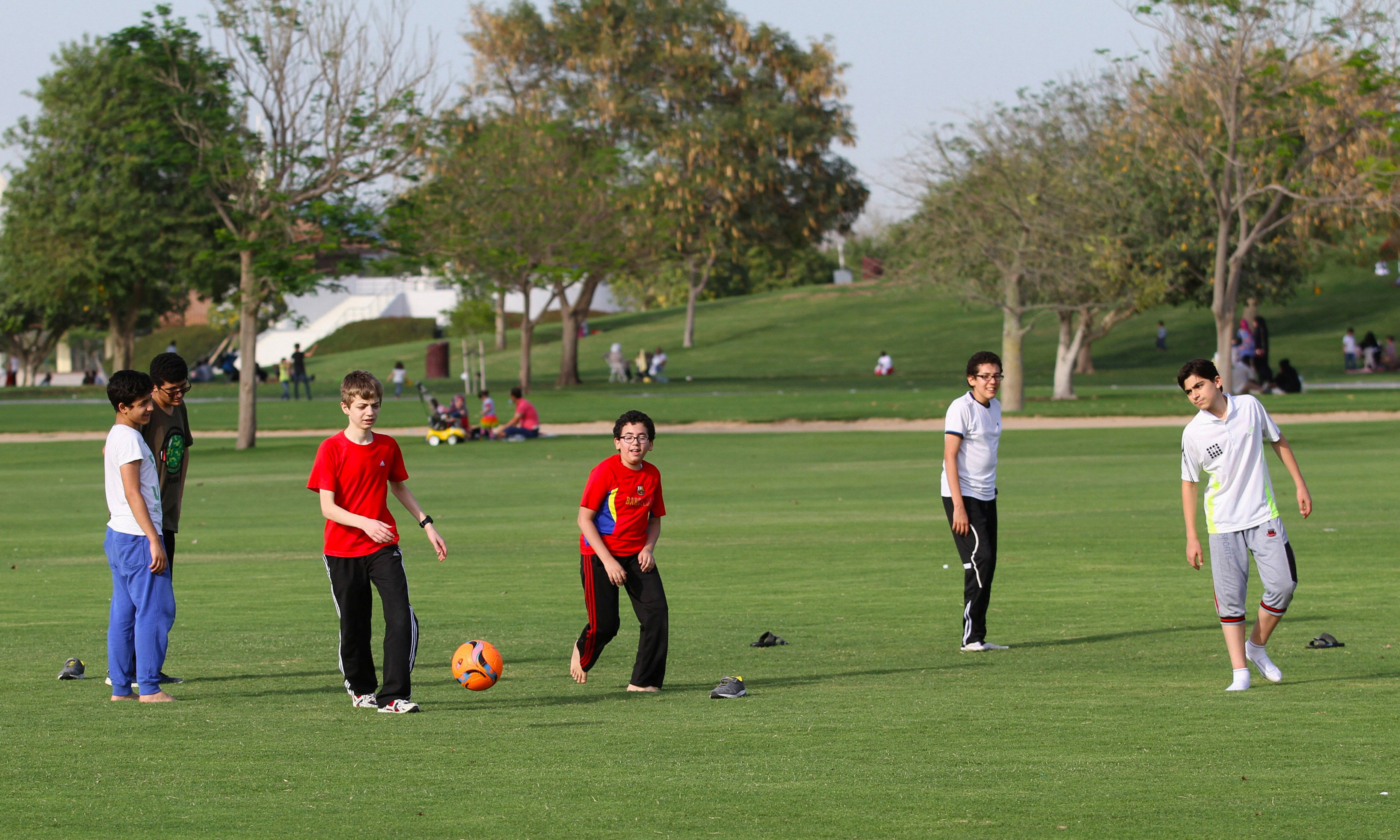 Boys play soccer at Aspire Park in Doha, Qatar.  — Reuters