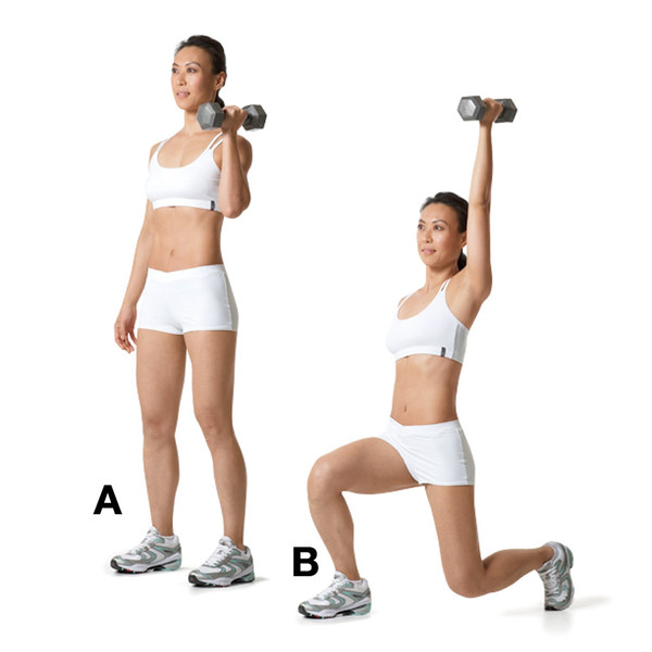 Advanced Workout Reverse Lunge with Single-Arm Press