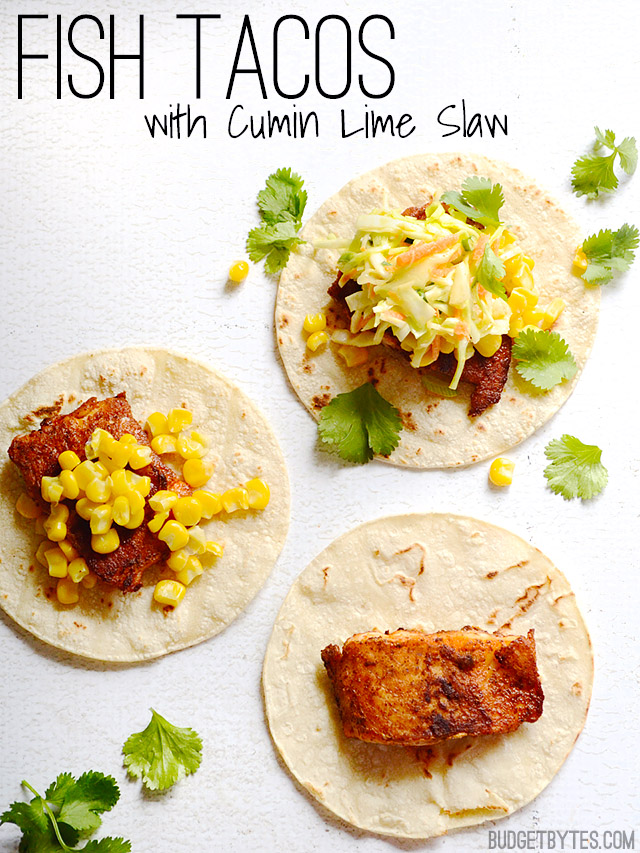 Fish Tacos with Cumin Lime Slaw - BudgetBytes.com