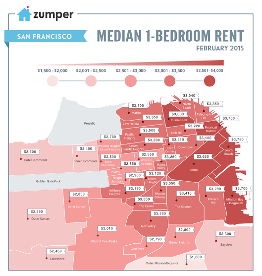 San Francisco 1 bedroom rental map