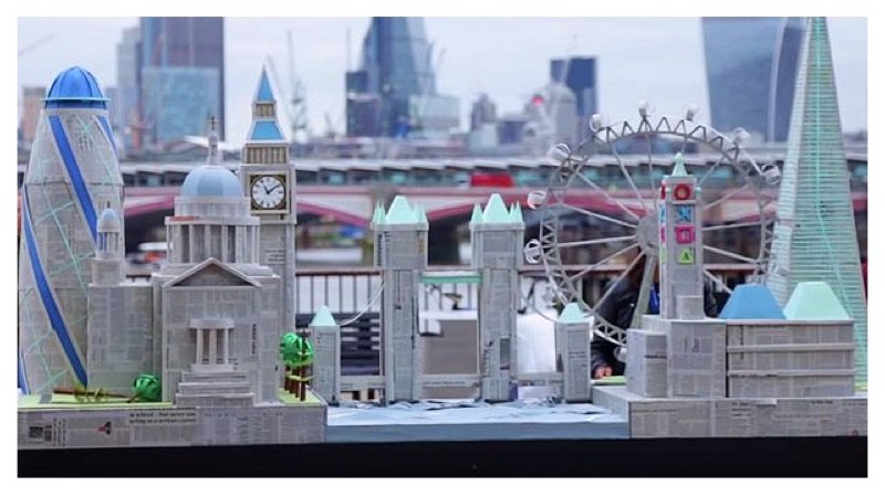 musician Recreates London Skyline making use of Recycled Newspapers