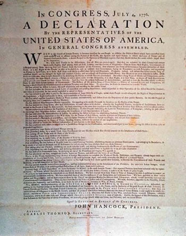 2.) Copy of the Declaration of Independence.