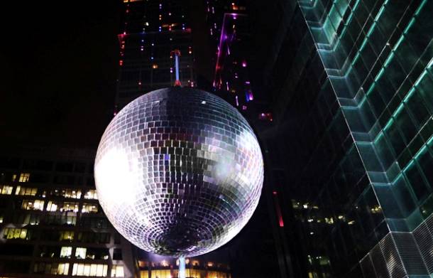 The largest mirrored disco ball was displayed at the Bestival UK in September 2014.