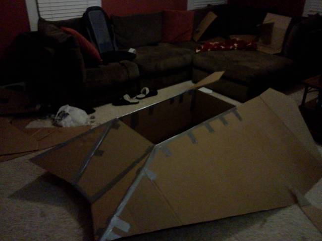 The cardboard and duct tape had to be meticulously put together and placed. There are no short-cuts when making a sled.