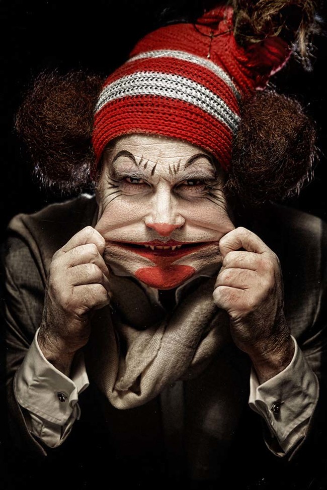 For Perfido, clowns represent the universal need to entertain and be entertained.